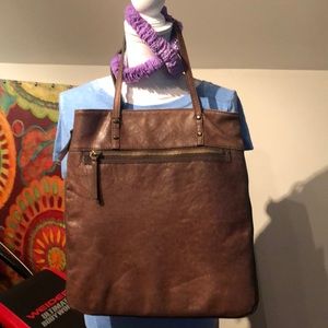 J crew leather expanding bag